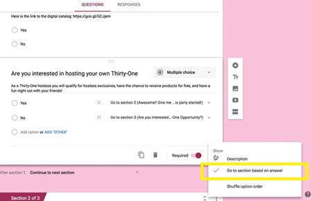 根据答案转到部分