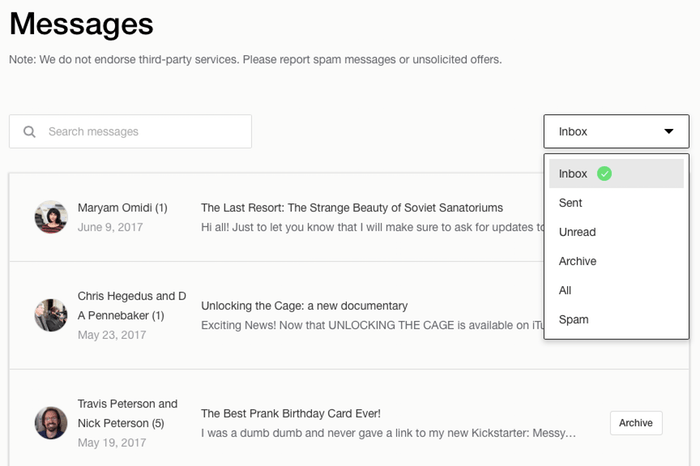 在 Kickstarter 上发送消息