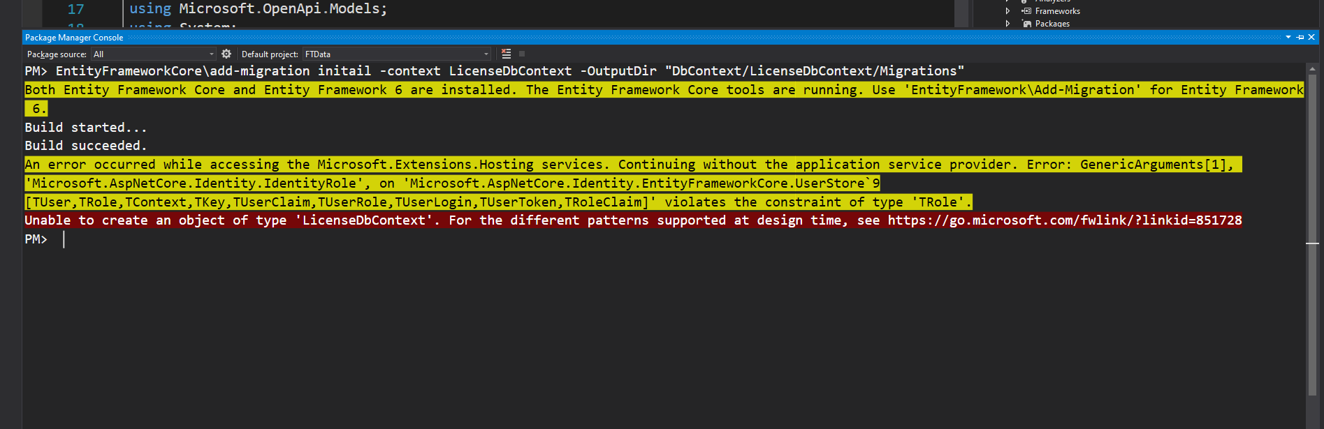 迁移问题 AspNetCore API